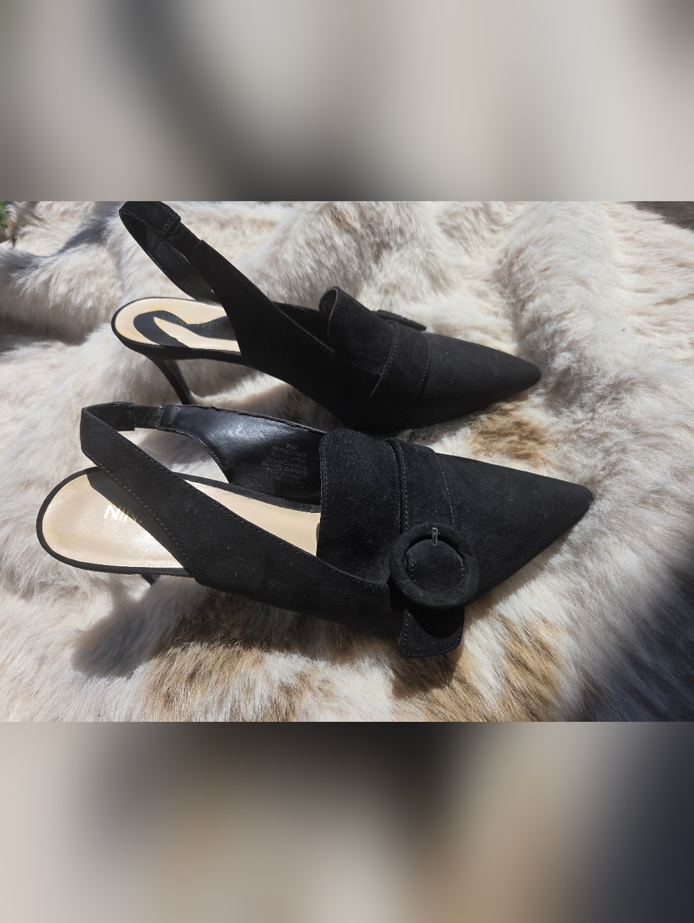 Nine West Nataly Black Suede Slingback Pointed Toe Buckle Pumps Size 9 1/2 M - Picture 3 of 9